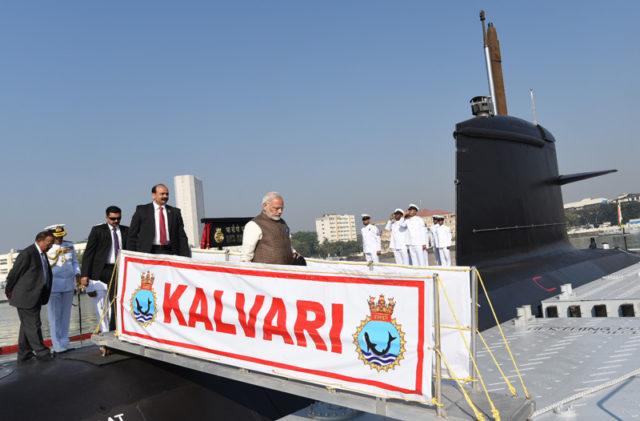 Prime Minister Narendra Modi dedicates the submarine ‘Kalvari’ on Wednesday - Sakshi Post