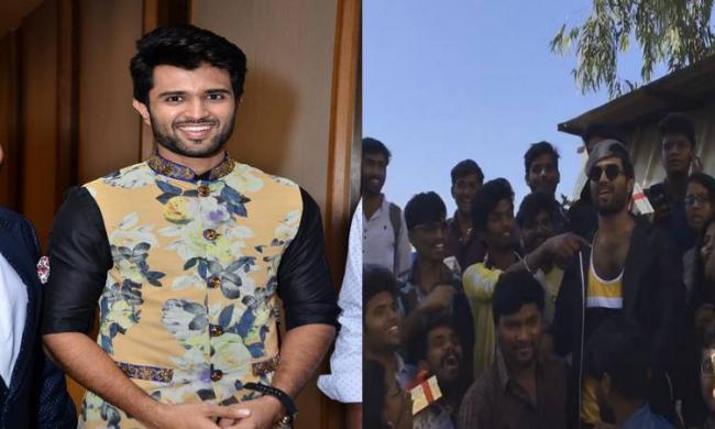 Vijay Devarakonda distributes gifts to some of students which carried a special message penned by him. - Sakshi Post