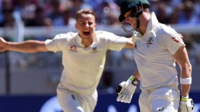 Tom Curran celebrated his first Test wicket as Smith chopped a short, wide delivery on to his stumps on 76, just 30 minutes into the second day’s play. - Sakshi Post