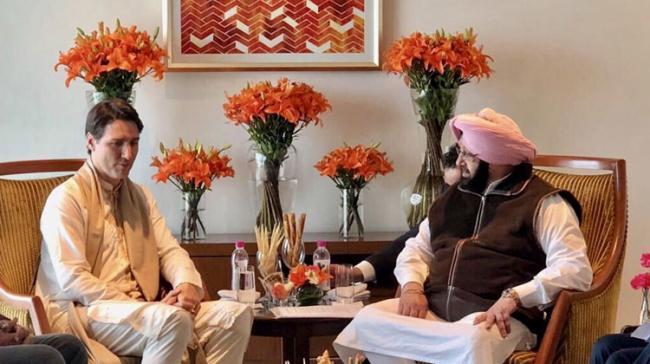 Punjab Chief Minister Amarinder Singh with Canadian Prime Minister Justin Trudeau - Sakshi Post