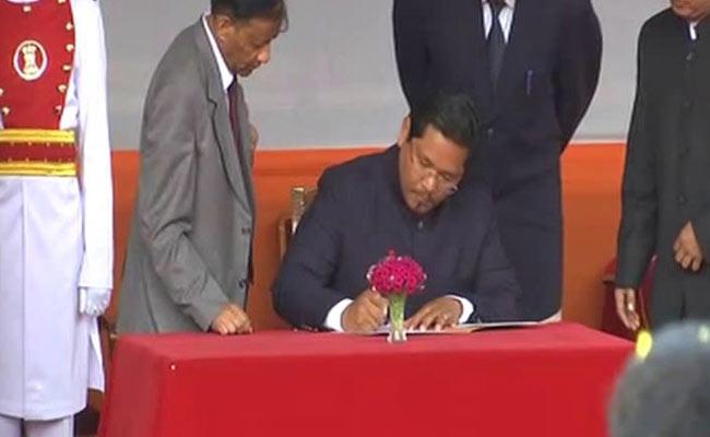 National People’s Party president Conrad Sangma was today sworn in as Meghalaya chief minister by Governor Ganga Prasad here - Sakshi Post
