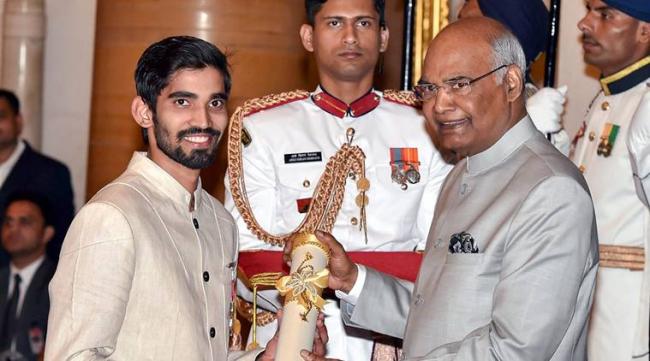 President Ram Nath Kovind awards Padma Shri to Kidambi Srikanth&amp;amp;nbsp; - Sakshi Post