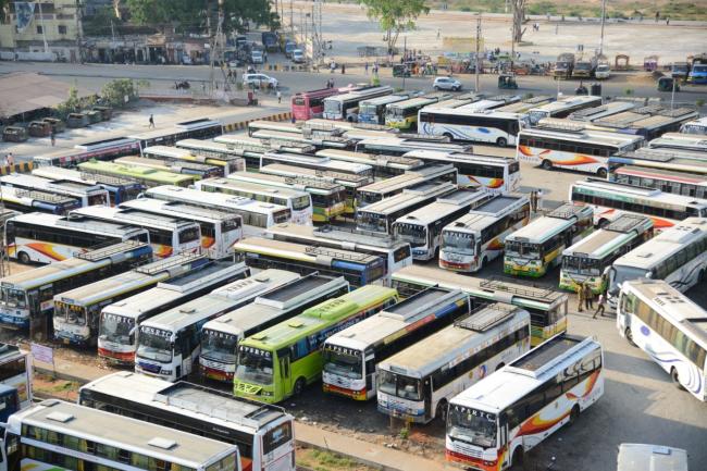 APRTC buses remained inside depots as Andhra Pradesh shuts down to protest injustice to AP over SCS. - Sakshi Post