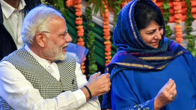 Prime Minister Narendra Modi with J&amp;amp;amp;K CM Mehbooba Mufti - Sakshi Post