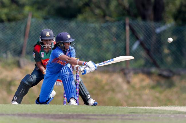 Indian cricketer Harman Kaur hits a boundary against Bangladesh during Asia Cup 2018, in Kuala Lumpur, Malaysia on Wednesday. &amp;amp;nbsp; - Sakshi Post