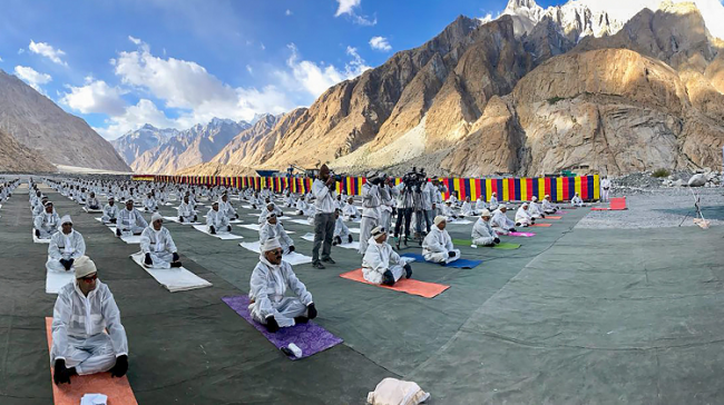 Soldiers perform yoga asanas on International Yoga Day at Siachen base camp - Sakshi Post