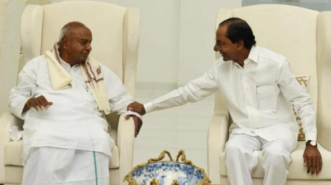 Former PM Deve Gowda and Telangana CM KCR - Sakshi Post