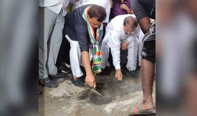 Congress participated in a pothole-repairing drive titled “Aao Potholes Giney” (lets count potholes) - Sakshi Post