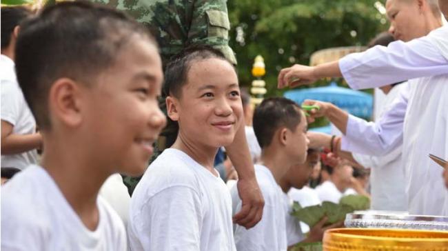 The Thai boys prepared for their ordinations on Tuesday with ceremonies that included shaving their heads - Sakshi Post