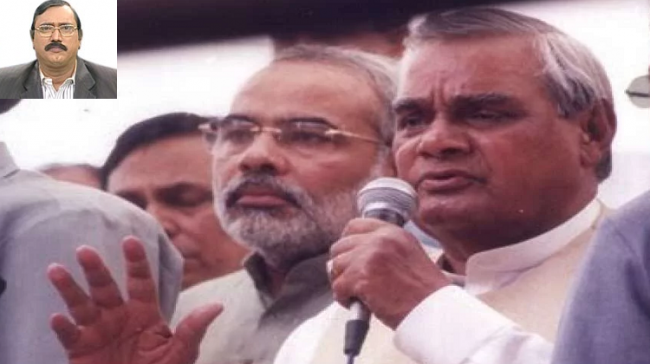 Prime Minister Narendra Modi with former Prime Minister Bharat Ratna &amp;lt;a href=&amp;quot;https://www.sakshipost.com/national/2018/08/17/sea-of-mourners-accompany-modi-shah-for-vajpayees-last-journey&amp;quot;&amp;gt;Atal Bihari Vajpayee&amp;lt;/ - Sakshi Post