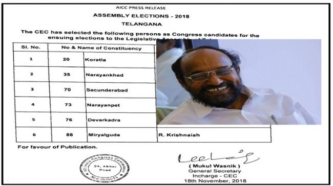 Miryalaguda Congress Candidate R Krishnaiah - Sakshi Post