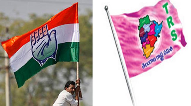 Congress and TRS Flags - Sakshi Post
