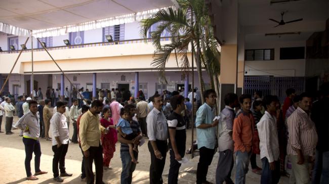 People waiting in the line to vote in Hyderabad. - Sakshi Post