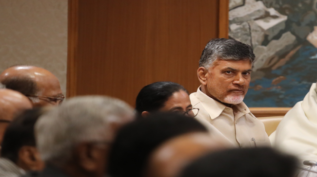 TDP chief and Andhra Pradesh Chief Minister N Chandrababu Naidu  during a meeting of opposition parties - Sakshi Post