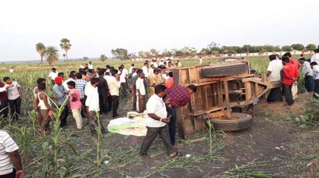 Two people were killed in a road accident on Friday evening at Vaddepalli. The family of Boya Narayana were returning from Jilledidhinne on a tractor. - Sakshi Post