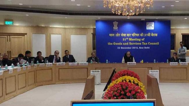 Union Minister of Finance, Arun Jaitley, chairing the 31st GST Council meeting at Vigyan Bhawan in New Delhi on Saturday. - Sakshi Post