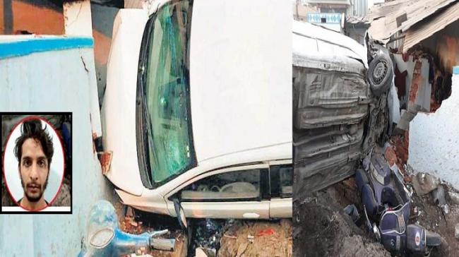 Accident Site. Inset : Driver  Mohammed Ikram Ali - Sakshi Post