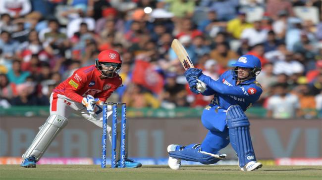 Mumbai Indians cricketer Quinton De Kock plays a shot during the 2019 Indian Premier League (IPL) Twenty20 cricket match&amp;amp;nbsp; - Sakshi Post