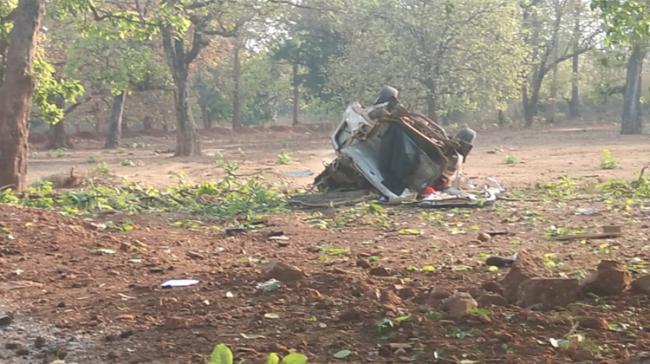 Damaged vehicle in Naxal’s attack - Sakshi Post