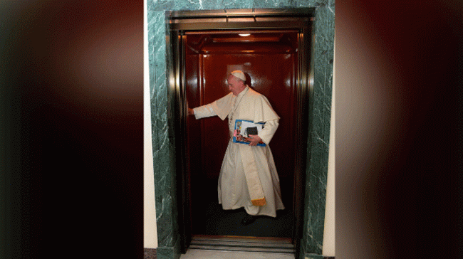 Pope Francis in an elevator - Sakshi Post