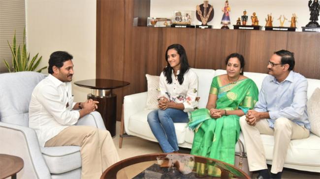 AP CM YS Jagan With PV Sindhu and&amp;amp;nbsp; her family - Sakshi Post