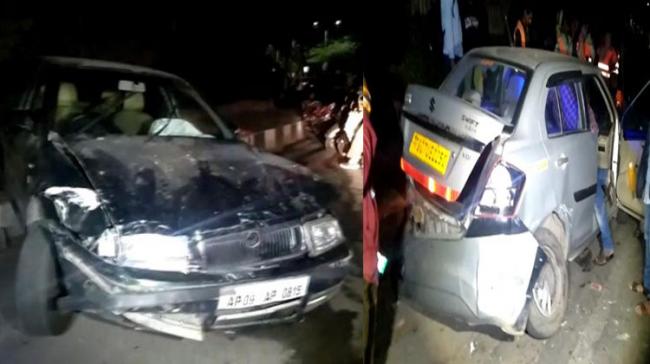 A speeding car rammed into another car which was parked on the roadside - Sakshi Post