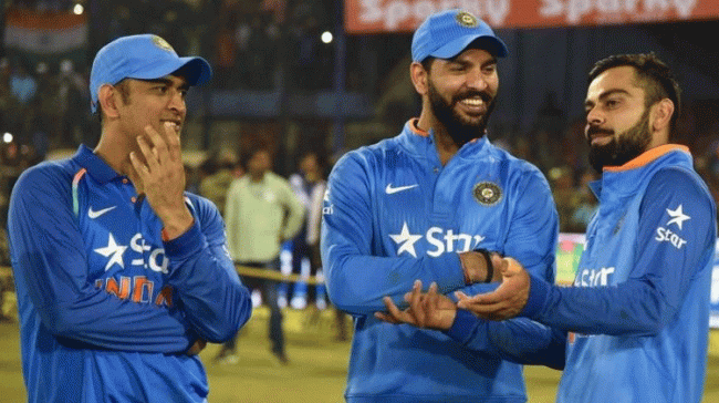 MS Dhoni, Yuvraj Singh and Virat Kholi MS Dhoni, Yuvraj Singh and Virat Kholi - Sakshi Post