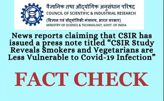 Smokers, vegetarians less likely to get Covid: CSIR Report is Fake - Sakshi Post