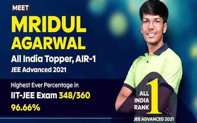 JEE Advanced 2021 Toppers List: Mridul Agarwal Scores 96.66% to Top IIT-JEE - Sakshi Post