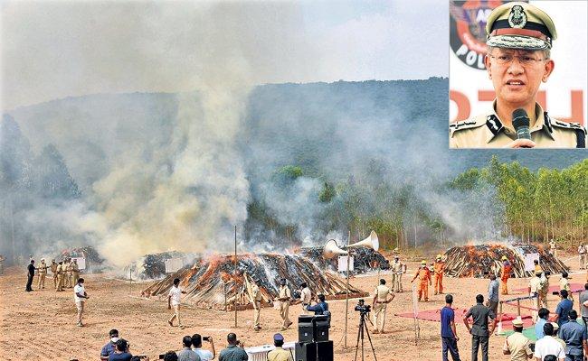 Piles of marijuana set ablaze by the Andhra Pradesh police. AP Police Burns 2 Lakh Kg Ganja Worth Rs 300 Crores - Sakshi Post