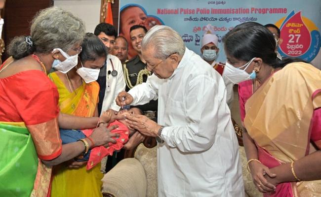 Andhra  Pradesh Governor Sri Biswabhusan Harichandan launching PulsePolio Immunization Programme 2022 in Raj Bhavan on Sunday - Sakshi Post