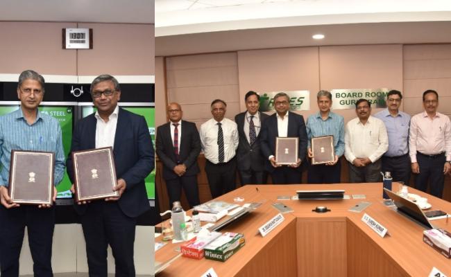 Senior officials of RITES and Tata Steel at the MoU-signing ceremony at RITES headquarters, Shikhar, in Gurugram - Sakshi Post