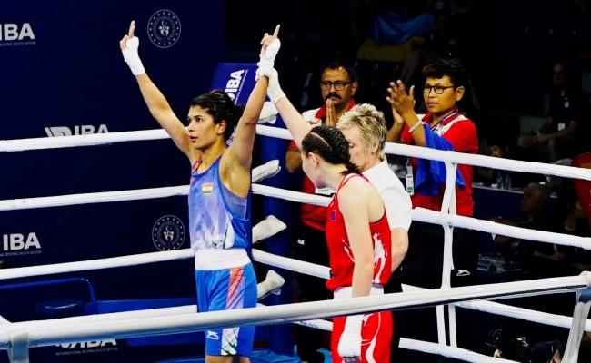 Nikhat Zareen defeats Mongolia's Lutsaikhan Altantsetseg in her round of 16 bout (Twitter via @BFI_official) Nikhat Zareen defeats Mongolia's Lutsaikhan Altantsetseg in her round of 16 bout (Twitter via @BFI_official) -Sakshi Post