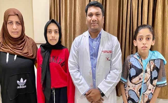 Doctors at KIMS hospital in Hyderabad performed rare spine surgeries on two Iraqi sisters with Scoliosis problem. (Image Credit: @ians_india via Twitter) -Sakshi Post