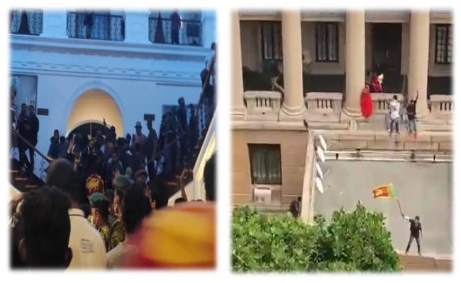 Anti-government protesters enter the President’s House at Janadhipathi Mawatha in Colombo. Image Credit: @SriLankaTweet via Twitter -Sakshi Post