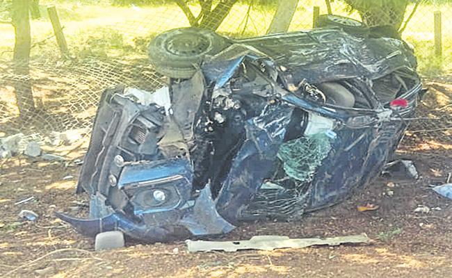 Car at the accident site Nellore: Mother-son Duo Killed, 5 Injured In Car Accident Near Kavali - Sakshi Post