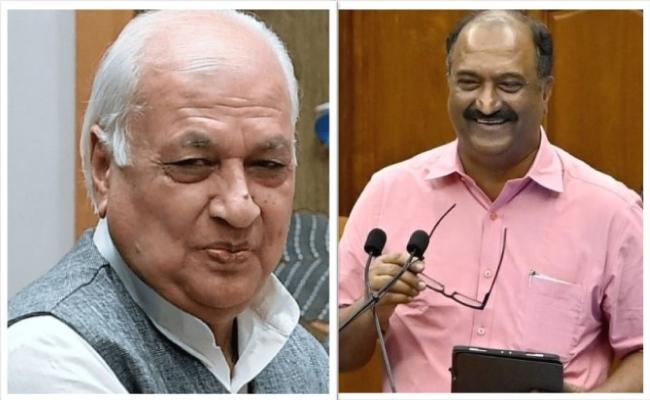 (L) Kerala Guv Arif Mohammad Khan, (R) Kerala Finance Minister KN Balagopal - Sakshi Post