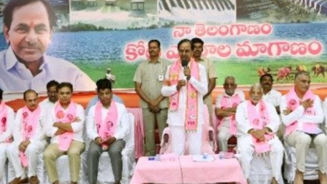 Telangana CM KCR addressing a general body meeting at TRS headquarters in Hyderabad on Tuesday. (Source: Twitter/@trspartyonline) - Sakshi Post