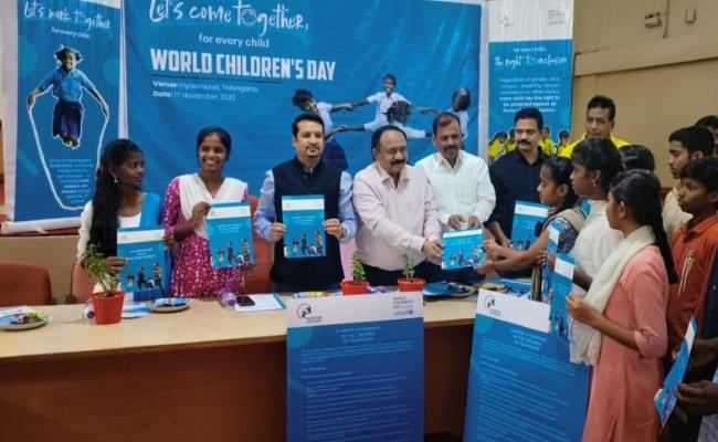 Children from Telangana districts presented their ‘Charter of Demands’ to State Commission for Protection of Child Rights in Hyderabad on Thursday (Source: UNICEF) - Sakshi Post
