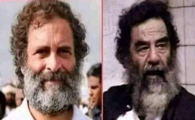 Congress leader Rahul Gandhi (L), Saddam Hussein, deposed president of Iraq (R)  - Sakshi Post