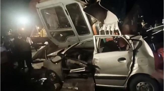 Nizamabad Road Accident: JCB Vehicle Falls On Car, 3 Crushed To Death  - Sakshi Post