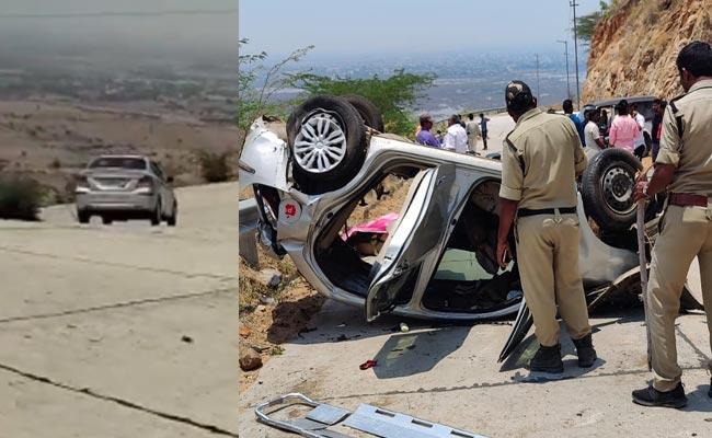 Sri Vidyanikethan Correspondent Drives Off Cliff In Car : Video Viral - Sakshi Post